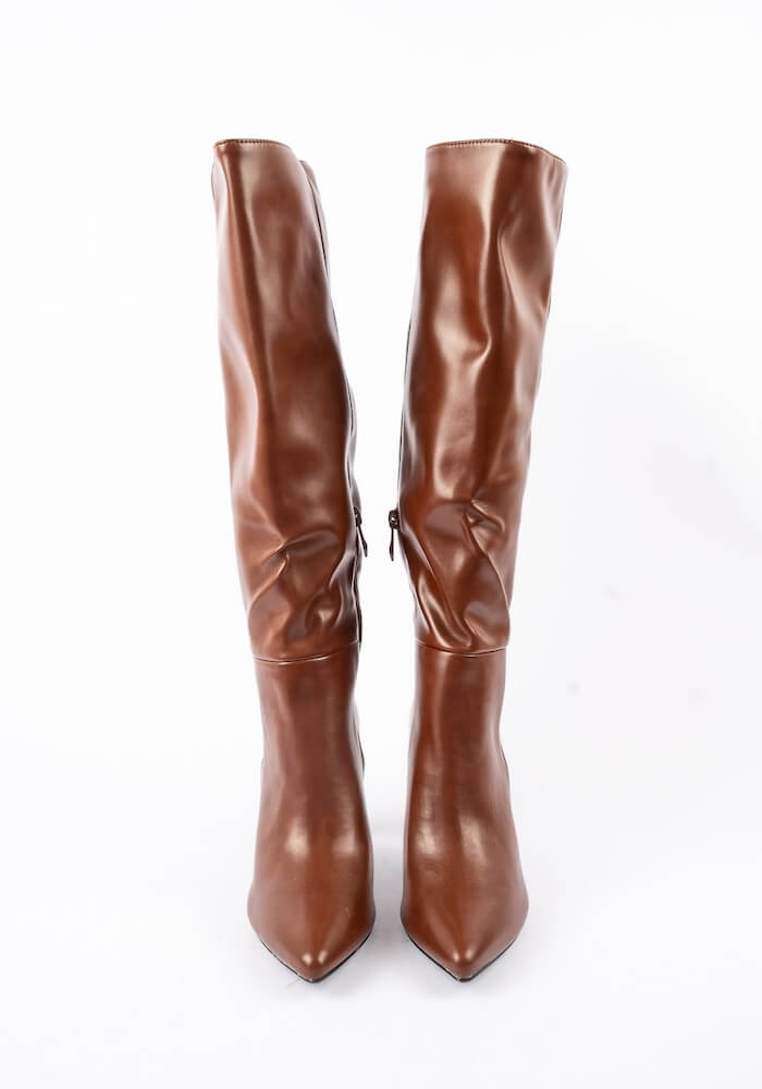 Γυναικεία Μπότα Καφε Δερματίνη κωδ:211A-X8635-01