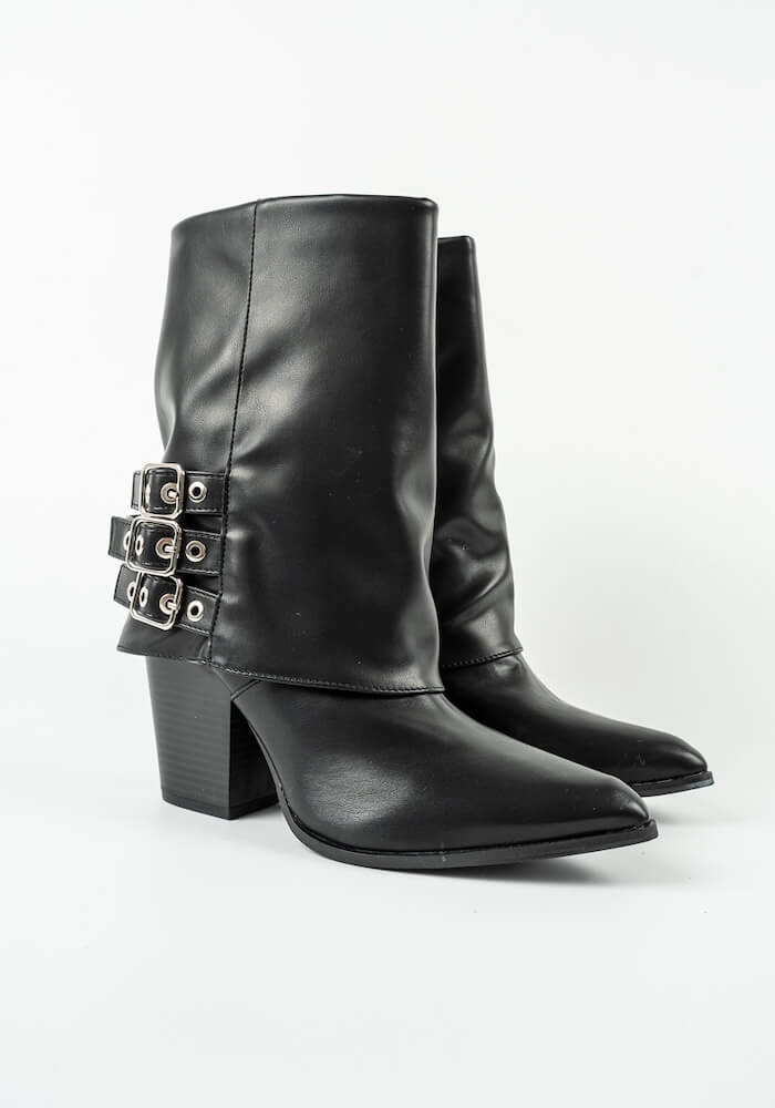 Γυναικείο Μποτάκι με τακούνι Μαυρο Δερματίνη κωδ:9720