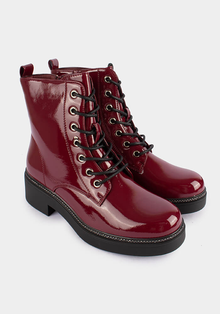 Γυναικείο Μποτάκι Μπορντω Δερματίνη κωδ:MS5201