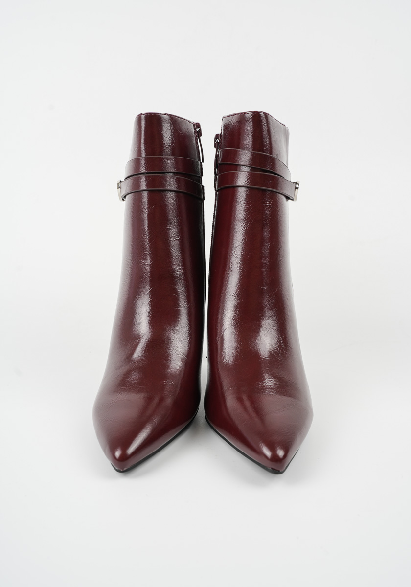 Γυναικείο Μποτάκι με τακούνι Μπορντω Δερματίνη κωδ:MS2125