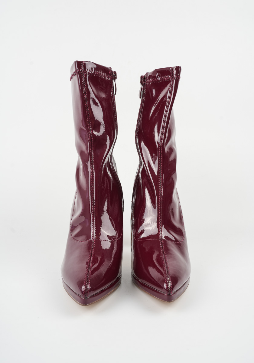 Γυναικείο Μποτάκι με τακούνι Μπορντω Δερματίνη κωδ:MS5403 